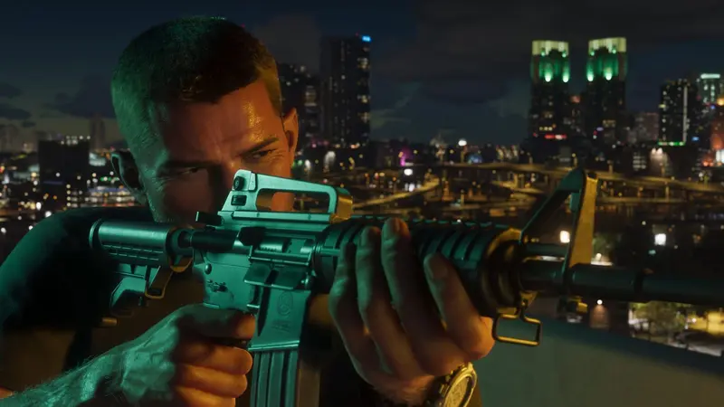 Jason overlooking Vice City skyline representing global GTA 6 anticipation
