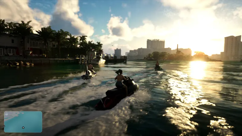 Jet skis at sunset off Vice City, from An Extended Look