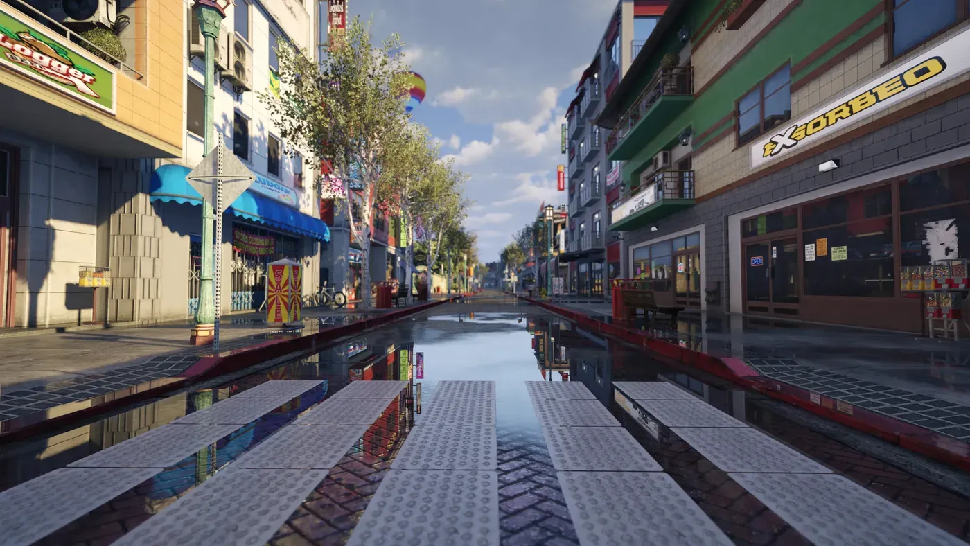 A street in nopixel V's rebuilt Cypress Flats district