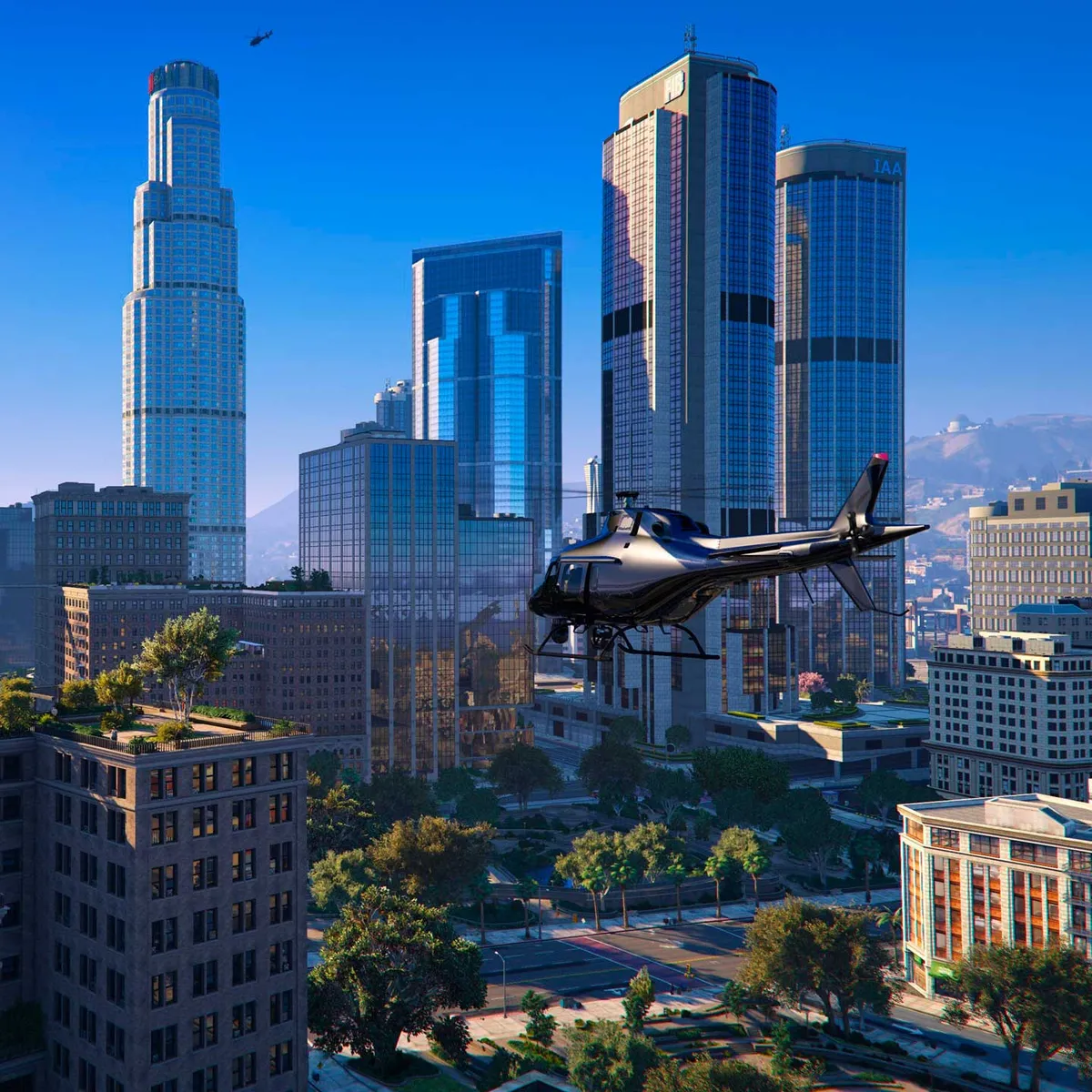 A helicopter over the Los Santos skyline in nopixel V